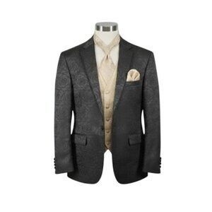 CooFandy‎ Rose Pattern Black Blazer w/ Pocket Square Size L